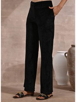 Lakshita - Black Floral Embossed Pattern Velvet Pant
