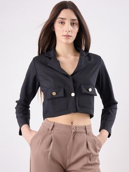COLOR CAPITAL - Black Solid Crop Blazer