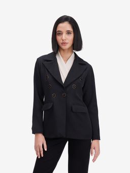 Strong And Brave - Women Classic Black Double-Breasted Blazer