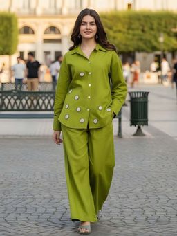 Shaily - Green Polka Dots Handwork Pure Flex Cotton Co-Ord Set