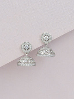 Ornate Jewels - 925 Sterling Silver American Diamond Jhumka Earrings for Women Girls Free Size