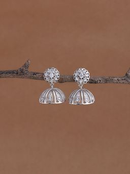 Ornate Jewels - 925 Sterling Silver American Diamond Jhumka Earrings for Women Girls Free Size