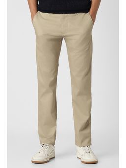 Peter England - Beige Solid Regular Fit Trouser