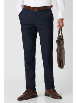 Peter England - Navy Blue Textured Regular Fit Trouser