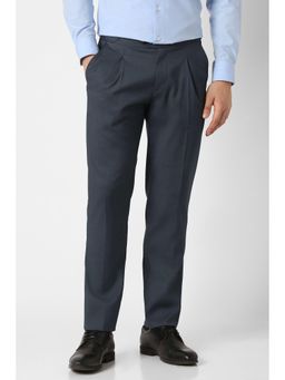 Peter England - Navy Blue Textured Regular Fit Trouser