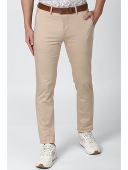 Peter England - Beige Solid Slim Fit Trouser