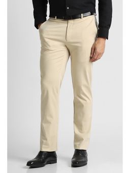 Van Heusen - Cream Solid Regular Fit Trouser