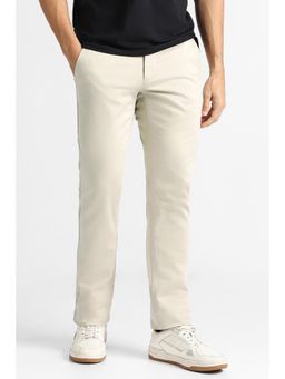 Van Heusen - Cream Solid Regular Fit Trouser