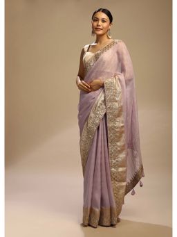 KALKI FASHION - Keepsake Lavender Saree in Kota Silk Woven Embroidered Border with Unstitched Blouse