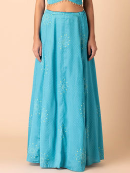 Indya - Light Blue Bandhani Print Satin Lehenga Skirt