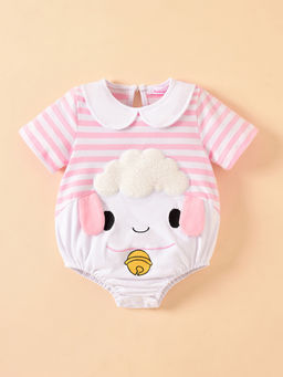 Hopscotch - Girls Pink Striped Sheep Applique Onesie