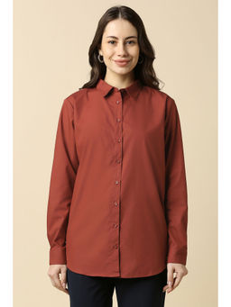 Allen Solly - Women Brown Solid Full Sleeves Shirt