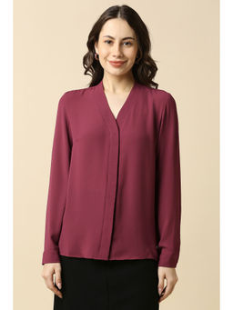 Allen Solly - Women Maroon Solid Full Sleeves Shirt