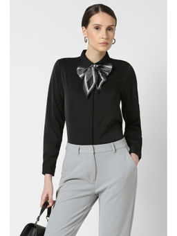 Van Heusen - Women Black Solid Full Sleeves Formal Shirt