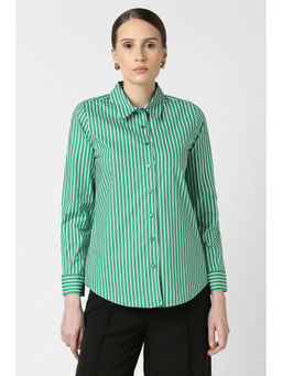 Van Heusen - Women Green Stripes Full Sleeves Formal Shirt