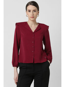 Van Heusen - Women Maroon Solid Formal Shirt