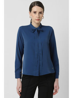 Van Heusen - Women Navy Blue Solid Full Sleeves Formal Shirt