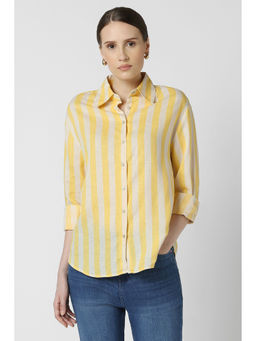 Van Heusen - Women Yellow Stripes Full Sleeves Casual Shirt