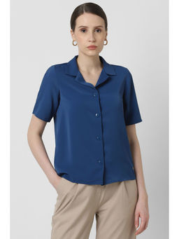 Van Heusen - Women Navy Blue Solid Half Sleeves Shirt