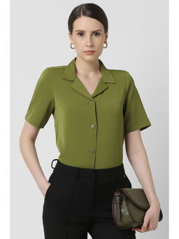 Van Heusen - Women Olive Solid Half Sleeves Shirt