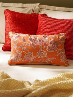 Pure Home + Living - Orange Floral Embroidered Rectangle Cushion Cover (12x18 inches)