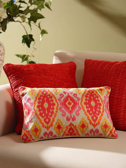 Pure Home + Living - Ivory and Orange Abstract Embroidered Rectangle Cushion Cover (12x18 inches)