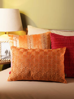 Pure Home + Living - Orange Embroidered Rectangle Cushion Cover (12x18 inches)
