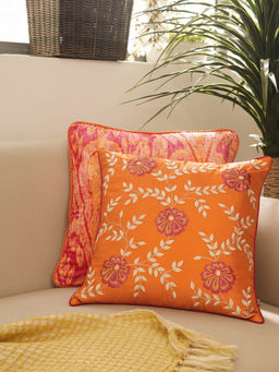 Pure Home + Living - Orange Vine Embroidered Sqaure Cushion Cover (16x16 inches)
