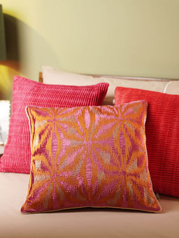 Pure Home + Living - Pink and Orange Abstract Embroidered Square Cushion Cover (16x16 inches)