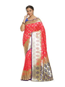 Banarasi Silk Works - Women Pink Satin Saree with Unstitched Blouse