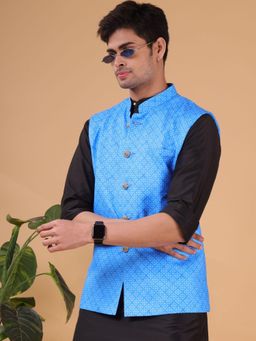 SHIWAM ETHNIX - Mens Cotton Silk Nehru Jacket - Jodhpur Collection - Blue
