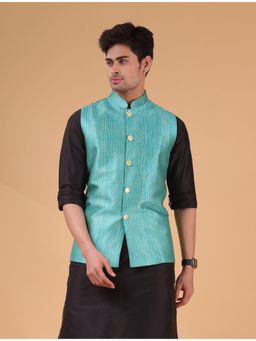 SHIWAM ETHNIX - Mens Cotton Silk Nehru Jacket - Jodhpur Collection - Green