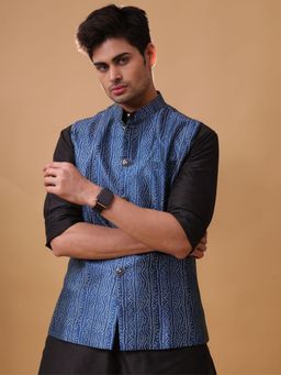 SHIWAM ETHNIX - Mens Cotton Silk Nehru Jacket - Jodhpur Collection - Navy Blue