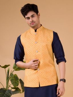 SHIWAM ETHNIX - Mens Cotton Silk Nehru Jacket - Jodhpur Collection - Yellow