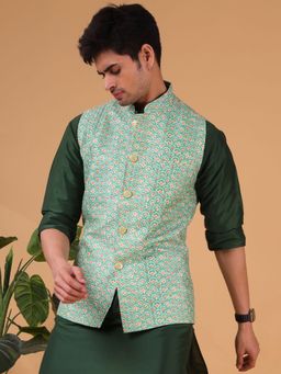 SHIWAM ETHNIX - Mens Cotton Silk Jacket Thrissur Collection - Green