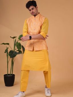 SHIWAM ETHNIX - Mens Cotton Silk Jacket Thrissur Collection - Yellow