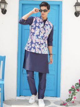 SHIWAM ETHNIX - Azure Blue Mens Printed Jacket- Meerut Collection - Blue