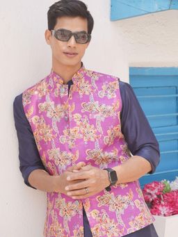 SHIWAM ETHNIX - Orchid Purple Mens Printed Jacket- Meerut Collection - Purple
