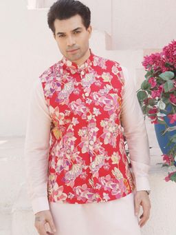 SHIWAM ETHNIX - Crimson Red Mens Printed Jacket- Meerut Collection - Red