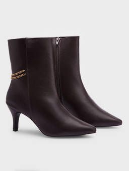 Twenty Dresses by Nykaa Fashion - Brown High Ankle Metal Chain Accent Women's Casual Boots