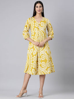NEERU'S - Neerus Mustard Casual Floral A-Line Kurta