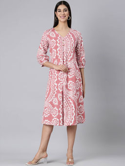 NEERU'S - Neerus Pink Casual Floral A-Line Kurta