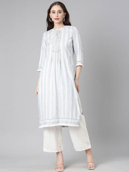 NEERU'S - Neerus Grey Casual Striped Straight Kurta