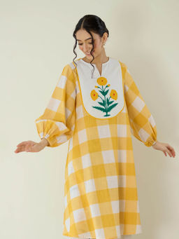 Rustorange - Mango Yellow Old School Slub Checked Cotton Kurta