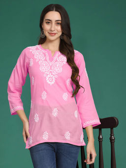 PARAMOUNT CHIKAN - Hand Embroidered Lucknowi Chikankari Cotton Kurti