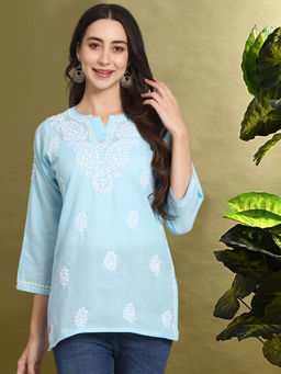 PARAMOUNT CHIKAN - Hand Embroidered Lucknowi Chikankari Cotton Kurti