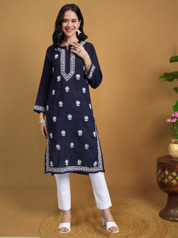 PARAMOUNT CHIKAN - Hand Embroidered Chikankari Mulmul Cotton Straight Kurta
