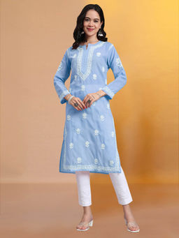 PARAMOUNT CHIKAN - Hand Embroidered Chikankari Mulmul Cotton Straight Kurta