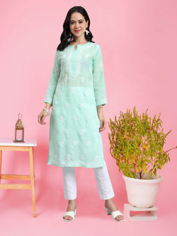 PARAMOUNT CHIKAN - Hand Embroidered Chikankari Mulmul Cotton Straight Kurta