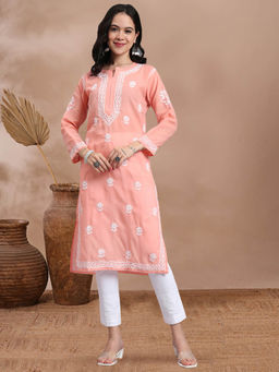 PARAMOUNT CHIKAN - Hand Embroidered Chikankari Mulmul Cotton Straight Kurta